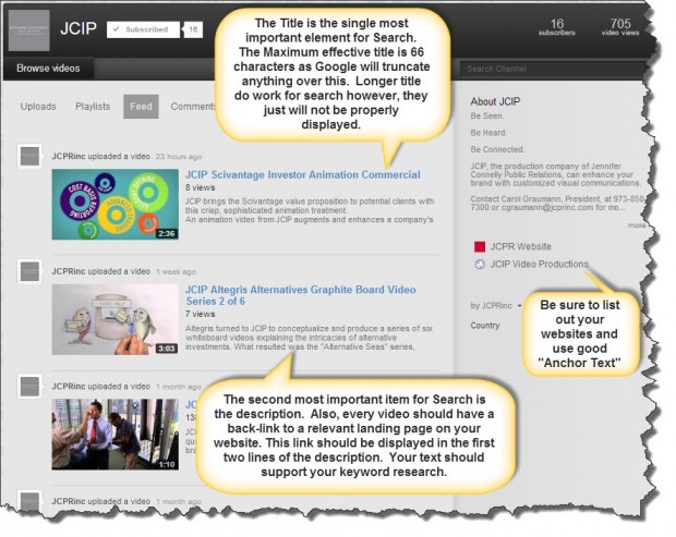 video seo youtube landing page
