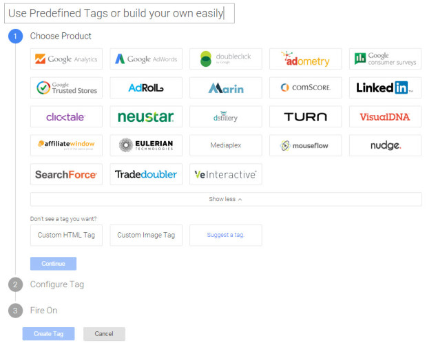 Google Tag Manager predefined Tags and Custom Tags