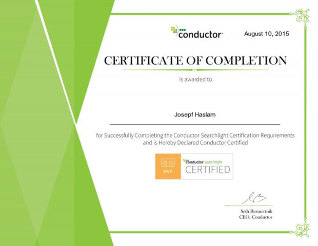 Josepf Haslam Conductor Certification